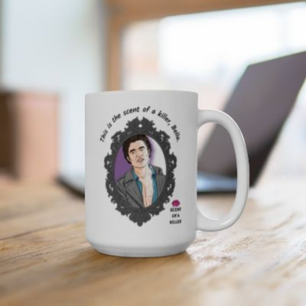 This is the scent of a killer, Bella. (15 oz Ceramic Parody Mug)